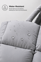 Soft Puffer Tote Bag - close-up of water-resistant quilted puffer fabric texture in gray