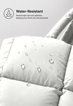 Mini Puffer Tote Bag - close-up of water-resistant quilted puffer fabric texture in white