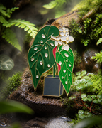 Metal Plant Friend Magnet - Begonia Maculata leaf-shaped metal fridge magnet with white polka dots and flowers
