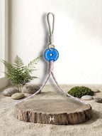 Mini Plate Bag Charm - Pisces zodiac charm, blue weight plate keychain on wood display