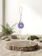 Mini Plate Bag Charm - Sagittarius zodiac charm, purple and white weight plate keychain on wood display