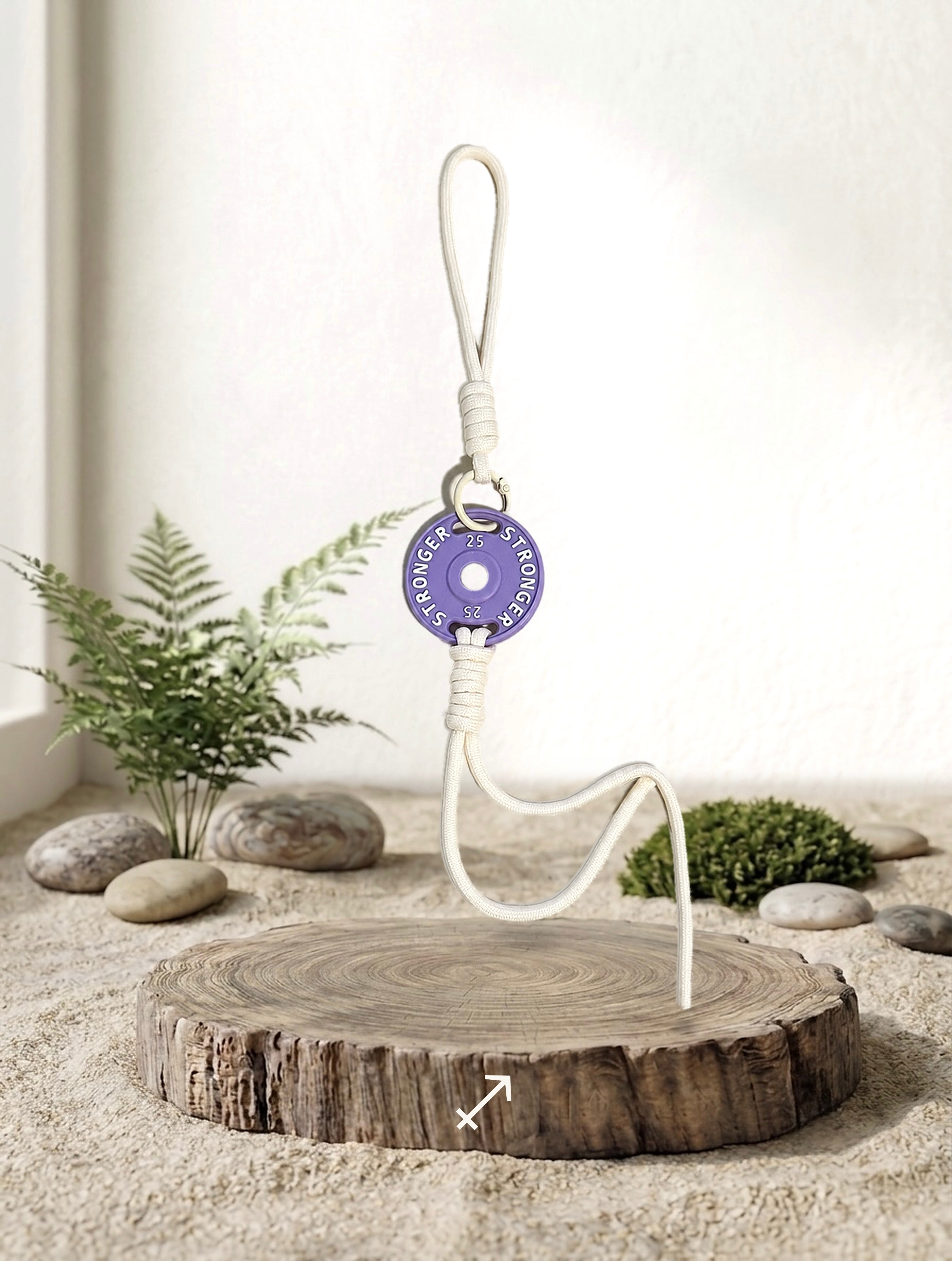 Mini Plate Bag Charm - Sagittarius zodiac charm, purple and white weight plate keychain on wood display