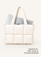 Soft Puffer Tote Bag in off-white holding two laptops - spacious for work and everyday essentials