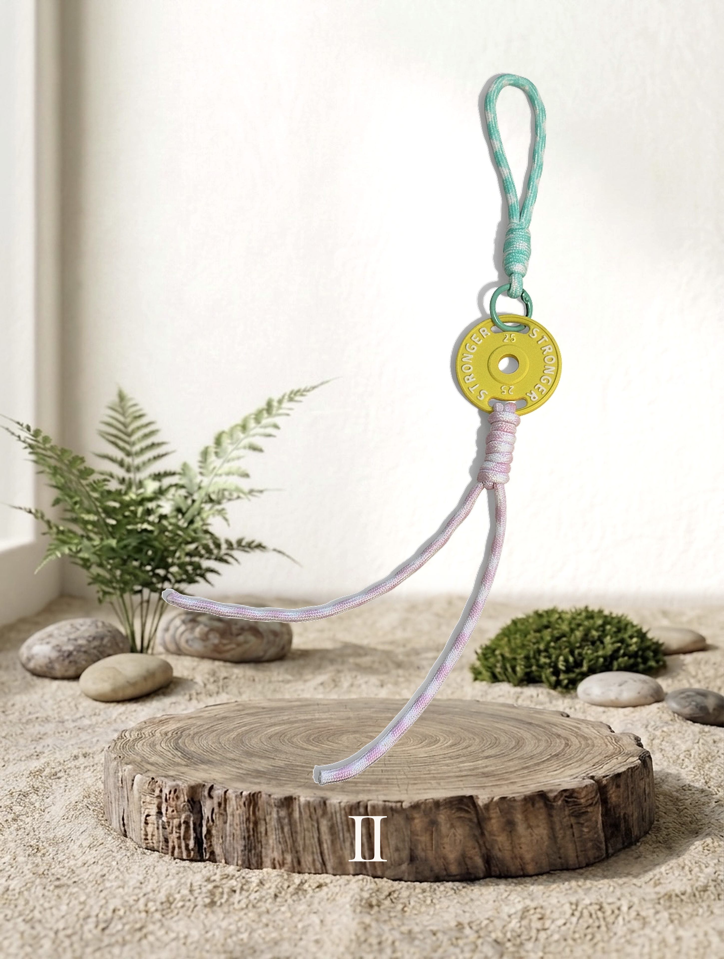 Mini Plate Bag Charm - Gemini zodiac charm, yellow weight plate keychain on wood display
