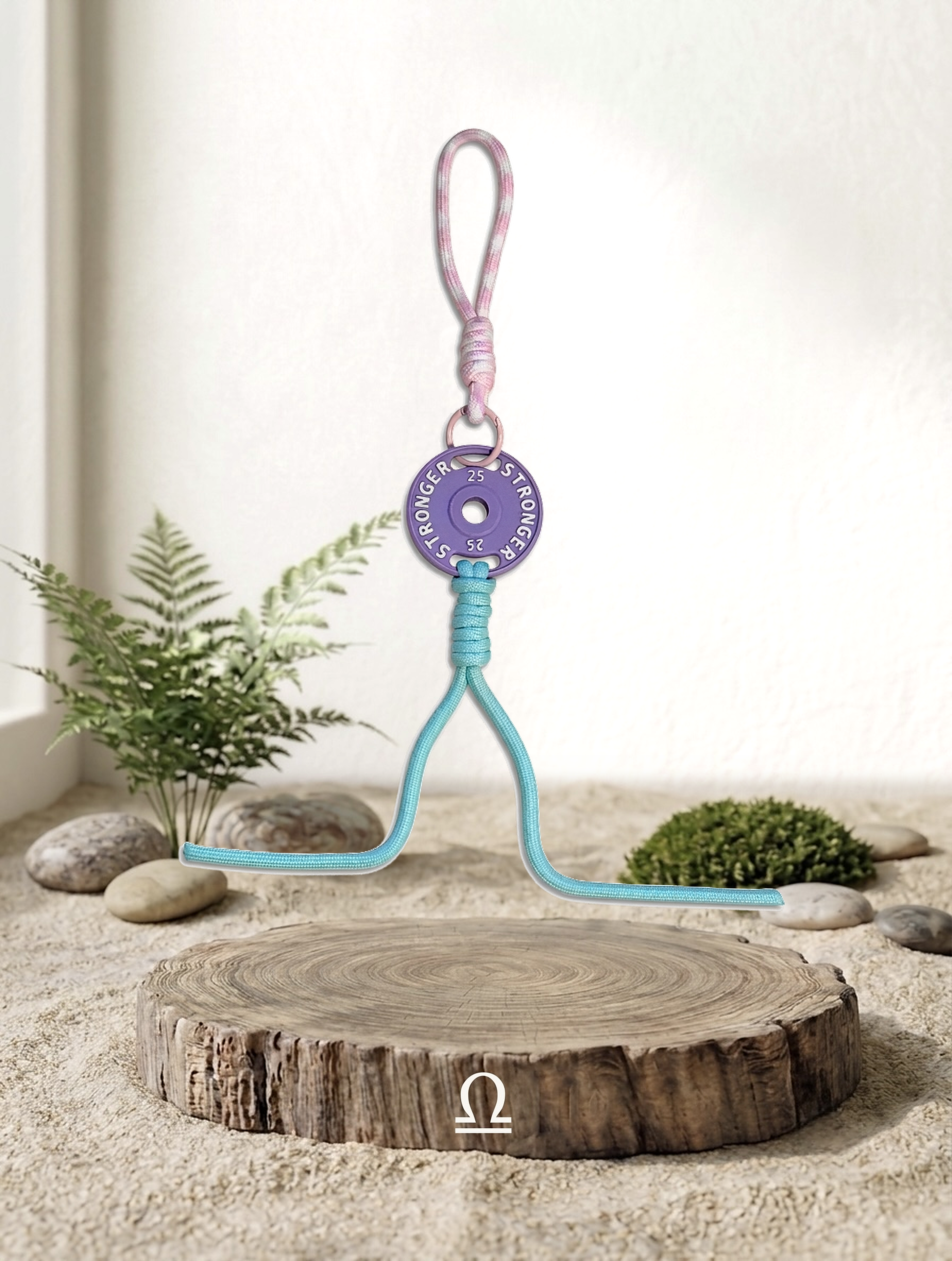 Mini Plate Bag Charm - Libra zodiac charm, purple weight plate keychain on wood display