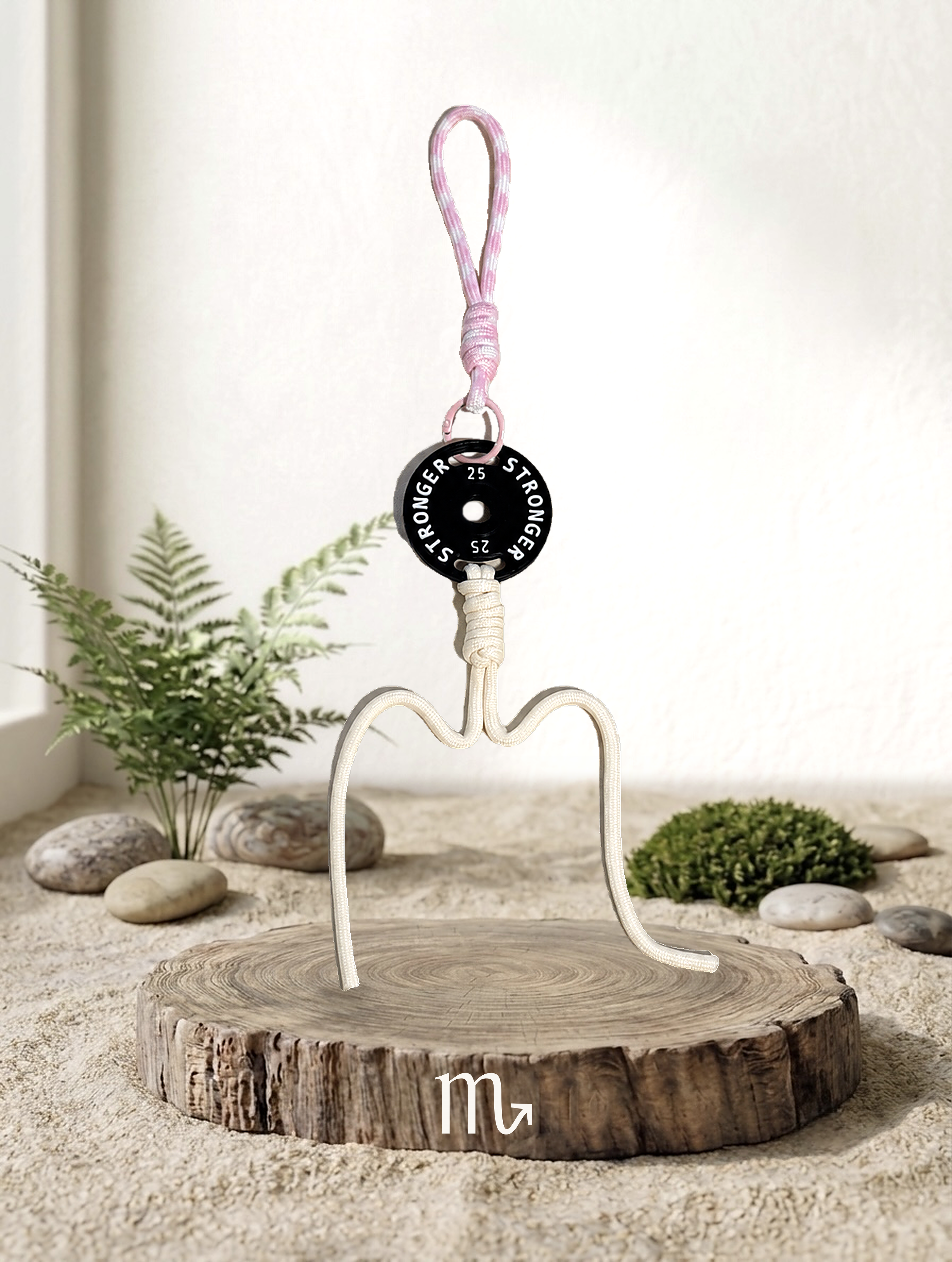 Mini Plate Bag Charm - Scorpio zodiac charm, black weight plate keychain on wood display