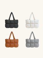 Soft Puffer Tote Bag by Paw&Leaf in black, off-white, rust brown, and light gray - quilted puffer tote colorways