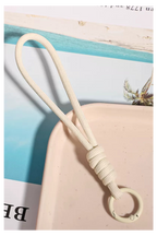 Mini Plate Bag Charm - cream braided paracord keychain loop with carabiner clip